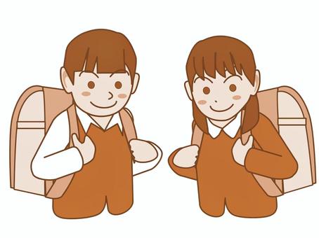 ランドセル（男児・女児） 男女,小学生,ランドセル,通学,入学,笑顔,二人のイラスト素材