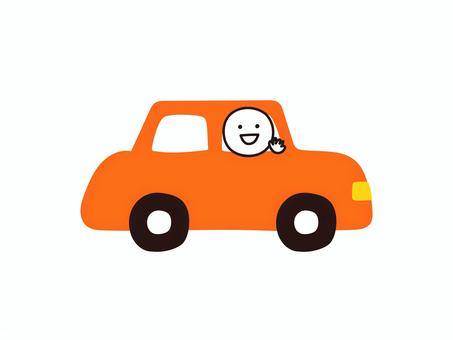 車の中からおーいと手を振る棒人間 車,ドライブ,運転,乗り物,軽自動車,自動車,マイカー,通勤,愛車,移動のイラスト素材