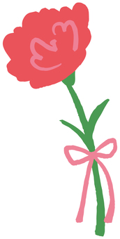 Hand-drawn illustration of a carnation with ribbon, oeillet, fleurs, fête des mères, JPG, PNG and EPS