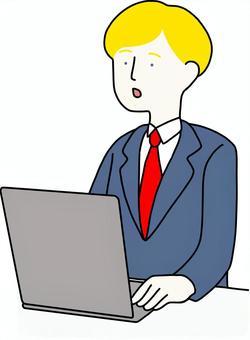 パソコン作業する男性　金髪 パソコン,タイピング,デスクワーク,仕事,テレワーク,在宅勤務,オンライン,男性,ビジネスマン,会社員のイラスト素材