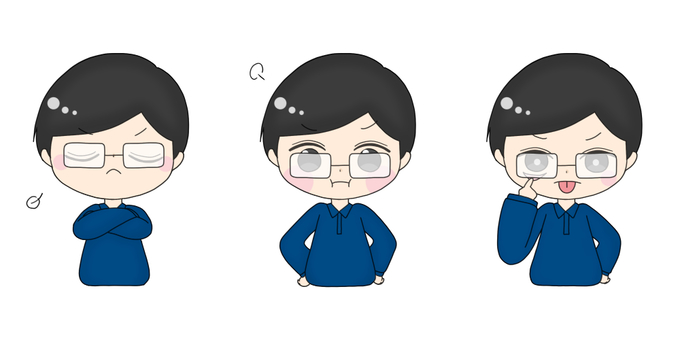 不機嫌な男性のイラスト 男性,学生,メガネ,七三分け,あっかんべー,怒る,不機嫌,ムッ,ふん,頬を膨らませるのイラスト素材