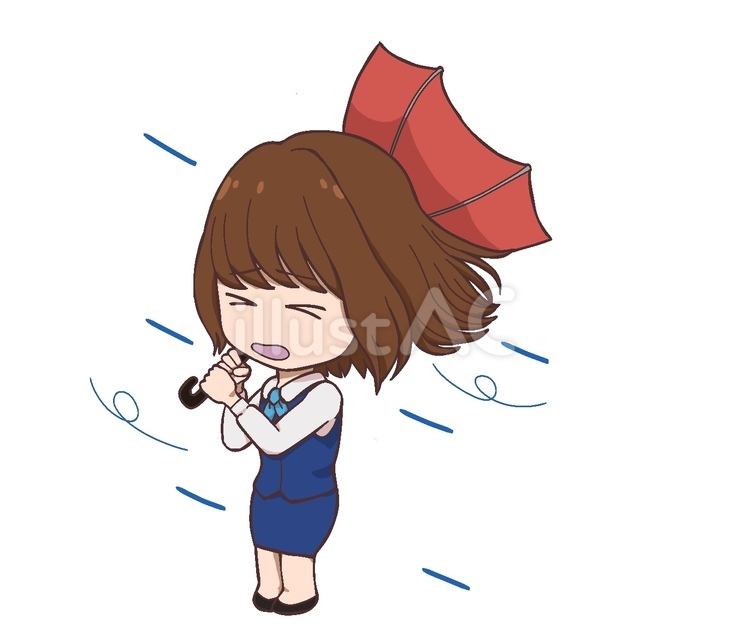 強風に煽られる女性 女性,傘,強風のイラスト素材