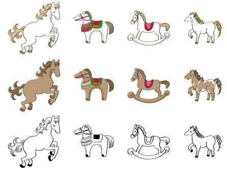 手描き＿Horse_03 手描き,馬,木馬,クラフト,鉛筆画のイラスト素材