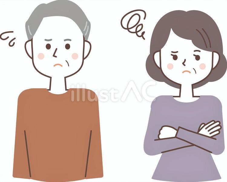 しょんぼりするシニア男女 年配,シニア,高齢者のイラスト素材