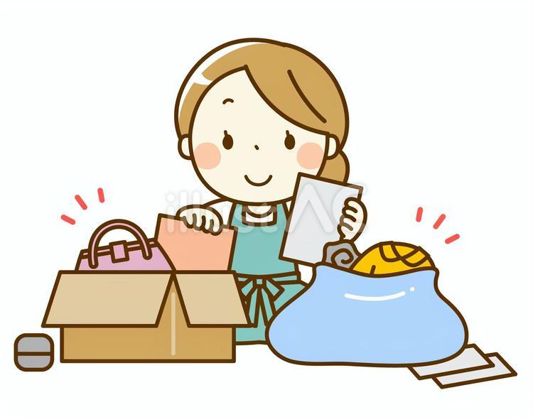 荷物を仕訳するエプロン姿の女性スタッフ 片付け,荷物,仕分けのイラスト素材
