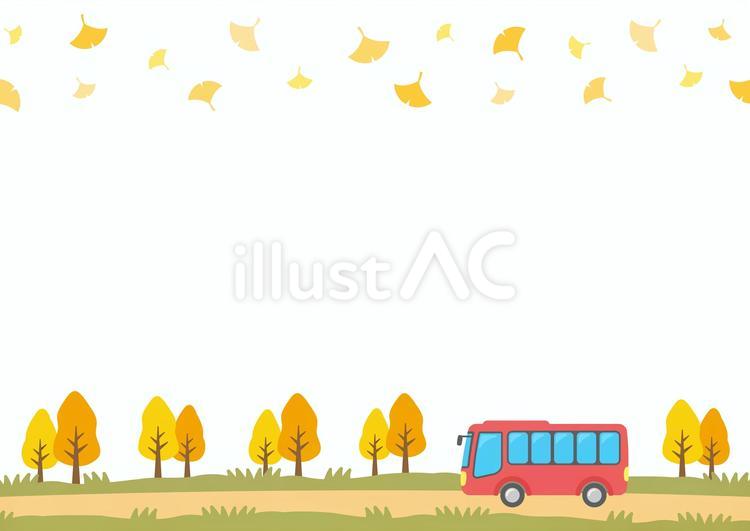 秋の風景イラスト バスとイチョウ 秋,紅葉,背景のイラスト素材