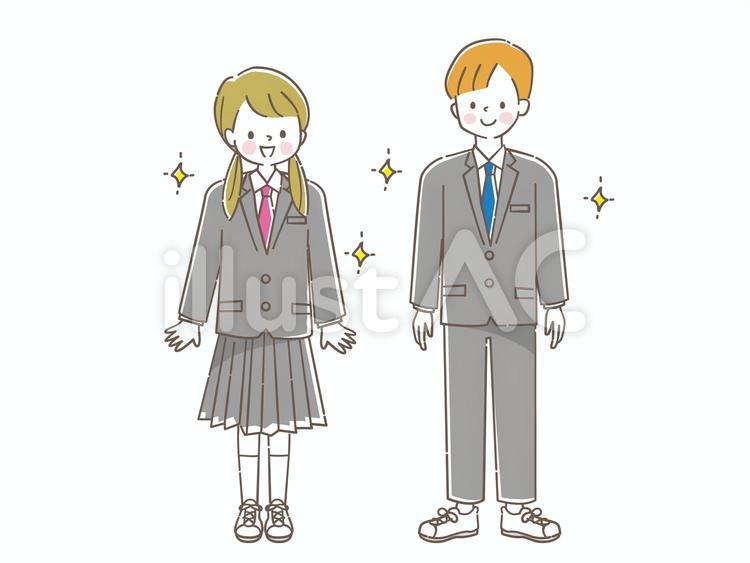 制服を着た男女の学生　全身 男子,女子,笑顔のイラスト素材