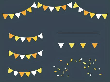 手書き風・黄色のガーランドと紙吹雪 ガーランド,フラッグ,旗,三角旗,紙吹雪,パーティ,誕生日,バースデー,お祝い,イベントのイラスト素材
