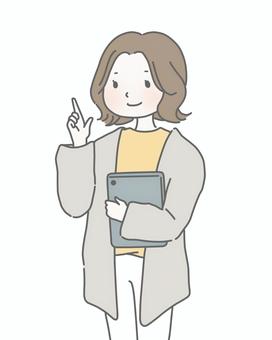 タブレットを持ち指差す女性 タブレット,デジタルデバイス,モバイル端末,ガジェット,デジタルツール,it機器,指差し,ポイント,説明,プレゼンのイラスト素材