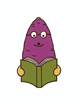 お芋_読書の秋♪本が好きなおいもさん さつまいも,サツマイモ,おいも,芋,イモ,芋掘り,秋,秋の味覚,食欲の秋,読書の秋のイラスト素材