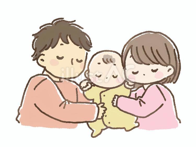家族で川の字になって眠る 家族,親子,寝るのイラスト素材