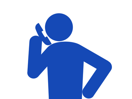 電話の受話器で話す人のピクトグラム（青） 電話,電信,受話器,電話機,固定電話,話す,会話,通信,連絡,シンプルのイラスト素材