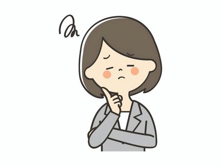悩むスーツ女性 困る,悩む,考える,女性,スーツ,講師,教師,先生,事務員,ビジネスパーソンのイラスト素材