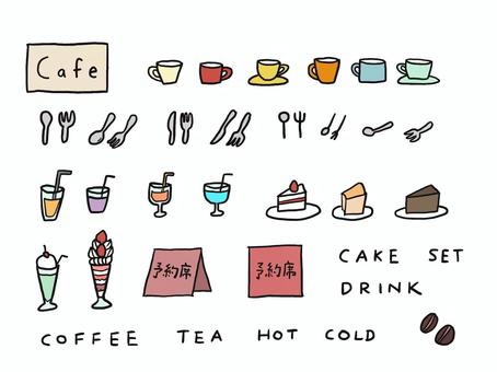 カフェイラスト　手書き カフェ,コップ,ドリンク,ケーキ,手書き,pop,手書きpop,ゆるイラスト,カフェイラスト,手書きイラストのイラスト素材