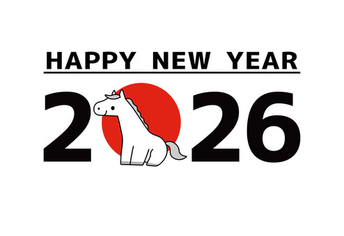 2026年年賀状　日の丸と白馬 2026年,午年,年賀状,日の丸,正月,馬,テンプレート,新年,令和8年,はがきのイラスト素材