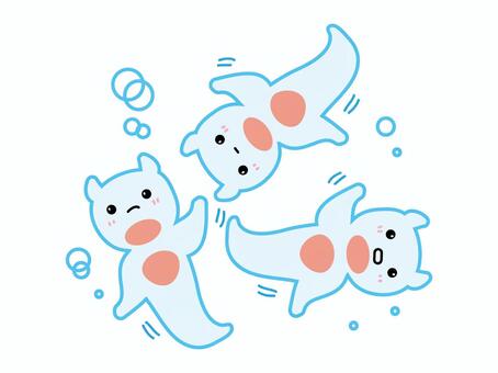 クリオネ クリオネ,ハダカカメガイ,軟体動物,流水の天使,正面,三匹,遊泳,泳ぐ,かわいい,手描きのイラスト素材