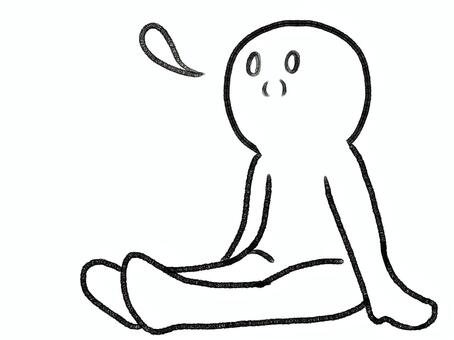 魂が抜けた棒人間線画 棒人間,見上げる,呆然,虚無,魂,長座,座る,人物,手描き,落書きのイラスト素材