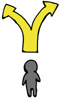 分かれ道 分かれ道,人,矢印,立ち止まる,迷う,進路,選択,方向,進む,分岐のイラスト素材