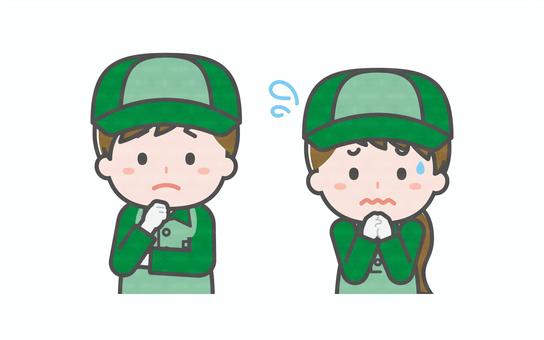 ミニ_2人_配達員の男女05 男性,女性,大人,職業,仕事,配達員,宅配,スタッフ,物流,ドライバーのイラスト素材