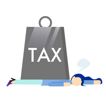 税金がのしかかる女性 増税,負担,女性,ピクトグラム,棒人間,キャリアウーマン,税金,重い,潰れる,おもりのイラスト素材