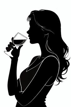 ワインを飲む女性の横顔 女性,シルエット,ワイン,お酒,晩酌,飲み会,パーティー,横顔,グラスのイラスト素材