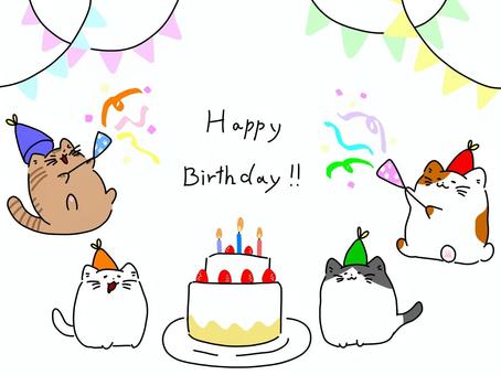 猫と誕生日 猫,動物,手書き,誕生日,ケーキ,お祝いのイラスト素材