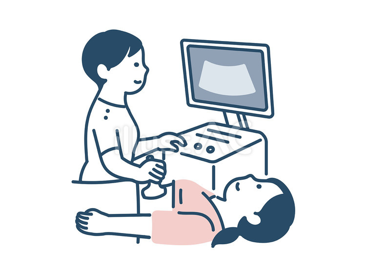 腹部エコーを受ける女性 女性,腹部エコー,健康診断のイラスト素材
