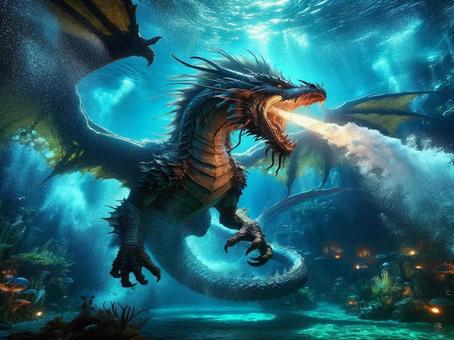 Illustration, fantasy, dragon, sea, 