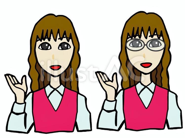 右手を上げて案内するOL 人物,女性,olのイラスト素材