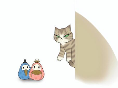 ひなまつり ひなまつり,雛人形,だるま,春,猫,キジトラ,トラ模様のイラスト素材