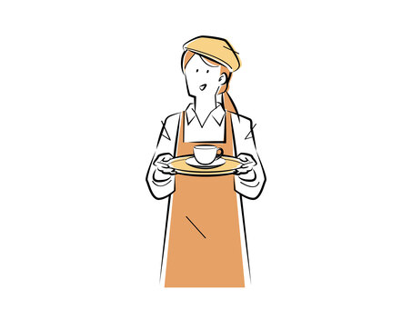 カフェ店員 人物,人,女,店員,エプロン,カフェ,ウェイトレス,喫茶店,coffee,cafeのイラスト素材