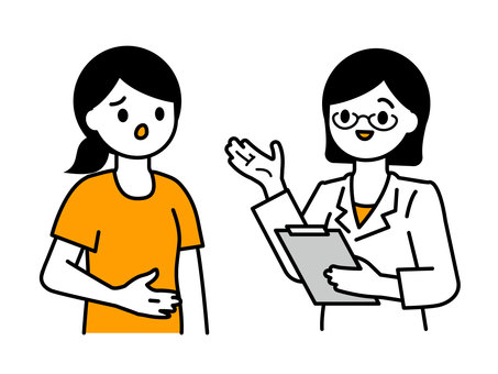体調不良を相談する女性と医師01 人物,女性,20代,30代,40代,医療,保健,福祉,病院,体調不良のイラスト素材
