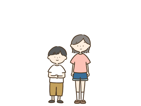 兄妹　イラスト 兄妹,子ども,小学生,男,女,男の子,女の子,立つ,立ち姿,2人のイラスト素材