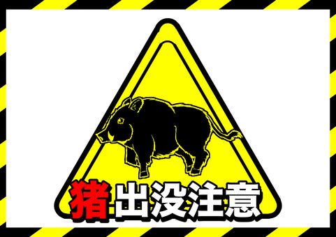 猪出没注意ポスター2 猪,ポスター,警告,注意,告知,看板,危険のイラスト素材