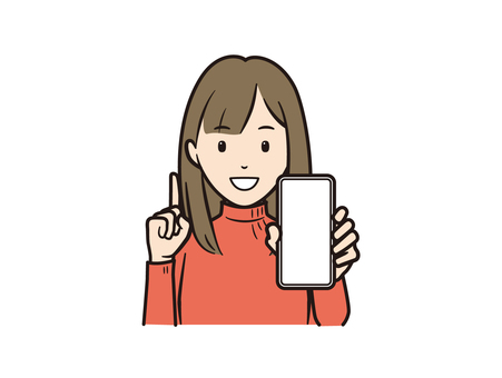スマホを見せてポイントを示すニット女性 スマホ,スマートフォン,ニット,セーター,カジュアル,冬服,秋,ol,携帯電話,ポイントのイラスト素材