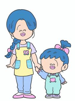 保育士と園児の手描きイラスト1 保育士,幼稚園教諭,先生,保育園,幼稚園,療育園,全身,児童発達支援士,女性,笑顔のイラスト素材