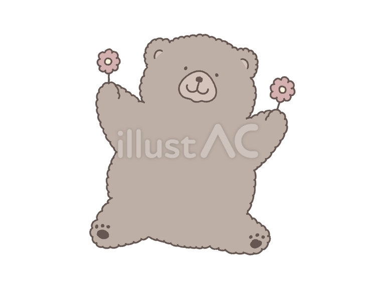 ふわふわくまさん(お花) くま,ふわふわ,動物のイラスト素材