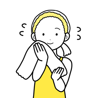 シンプル洗顔女（y） シンプル,洗顔,タオル,人,スッキリ,さっぱり,すっぴん,女性,素顔,顔のイラスト素材