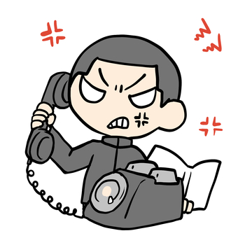 怒って黒電話をかける学生少年 学生,黒電話,怒る,激怒,クレーム,文句,通話,家電,ダイヤル式,注文のイラスト素材