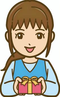 プレゼントを渡す女の子01 バレンタイン,クリスマス,リボン,冬,人物,アイコン,女性,人,誕生日,プレゼントのイラスト素材