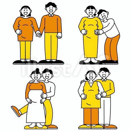 いろんな並び方をした妊婦と夫