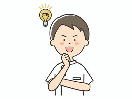 アイデアを思いつく男性看護師 アイデアを思いつく男性看護師 ひらめく,ひらめき,アイデア,思いつく,解決,理解,納得,わかる,男性,男のイラスト素材