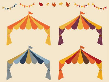 マルシェテント素材（秋カラー複数セット） マルシェ,テント,秋,屋根,マーケット,イベント,パーツ,シンプル,ベタ,フラットのイラスト素材