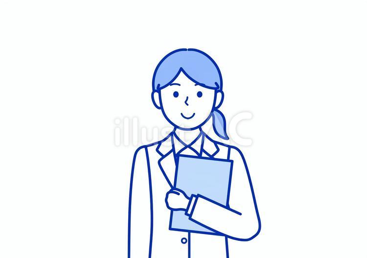 臨床心理士・栄養士・薬剤師の白衣姿の女性 白衣,バインダー,女性のイラスト素材