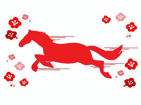 走る馬 馬,走る,疾走,梅,花,pop調,手描き,挿絵,ワンポイント,素材のイラスト素材