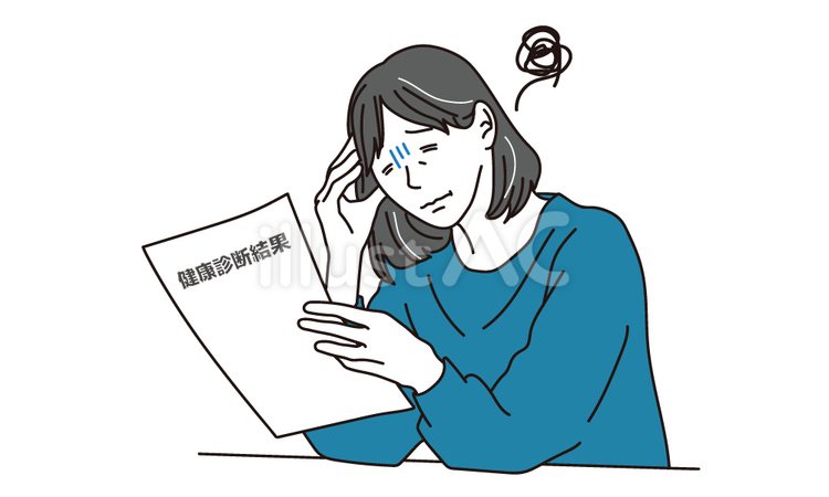 健康診断の結果を見て落ち込む女性 定期検診,健康診断,人物のイラスト素材