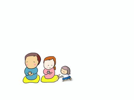 親を敬う　おかっぱ 親,父,母,敬う,子ども,おかっぱのイラスト素材