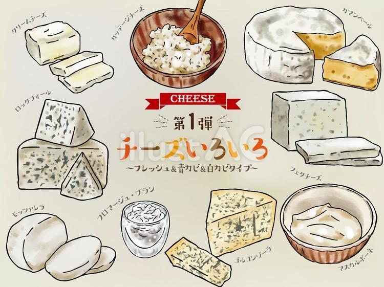 チーズいろいろ　第一弾 手描き,手書き,筆書きのイラスト素材