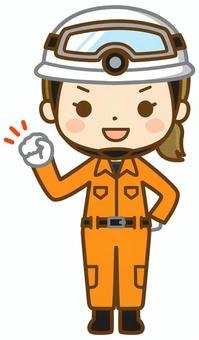 やる気を出すレスキュー隊の女性(全身) レスキュー,レスキュー隊員,救助隊,救助,消防士,消防隊員,隊員,ヘルメット,女性,やる気のイラスト素材