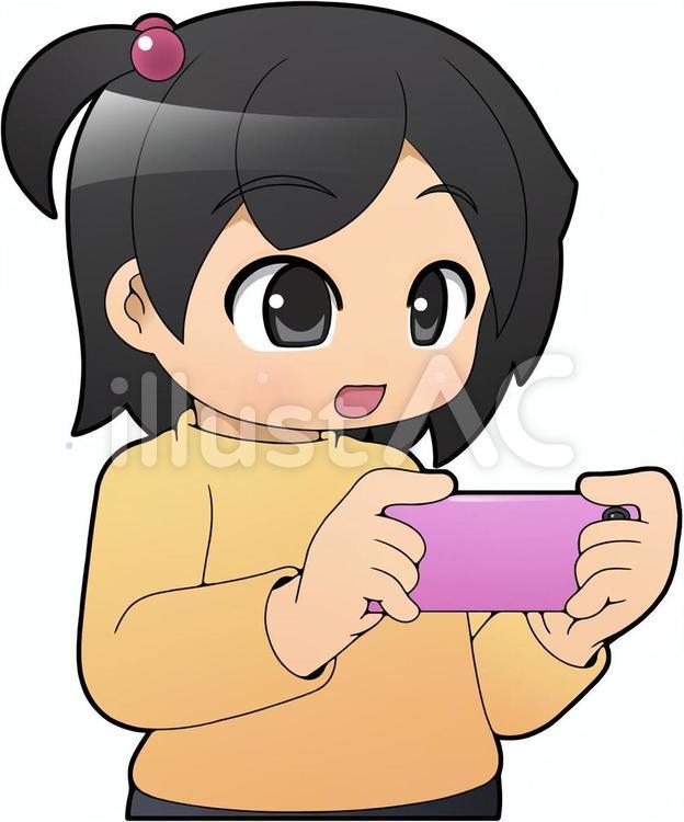 スマホ（横持ち）を操作する女の子_A スマートフォン,女の子,女性のイラスト素材